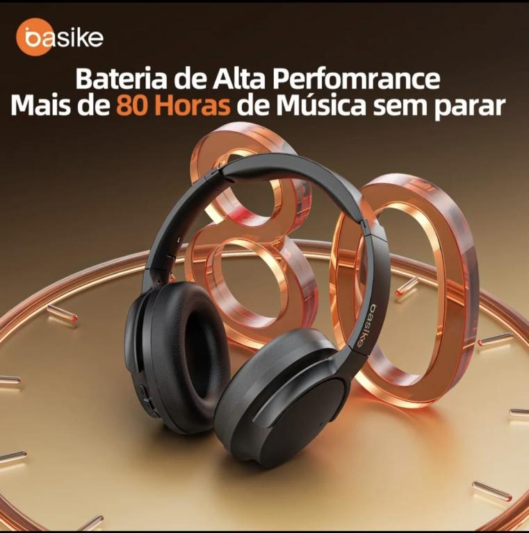 Basike BA-FON168 fone de ouvido over-ear bluetooth sem fio com anc ativo 80h