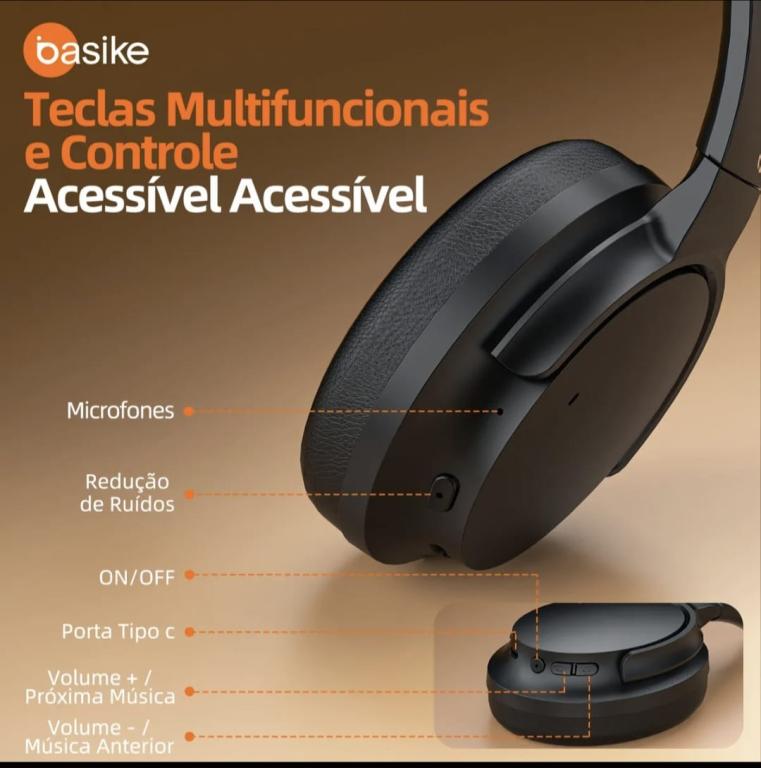 Basike BA-FON168 fone de ouvido over-ear bluetooth sem fio com anc ativo 80h