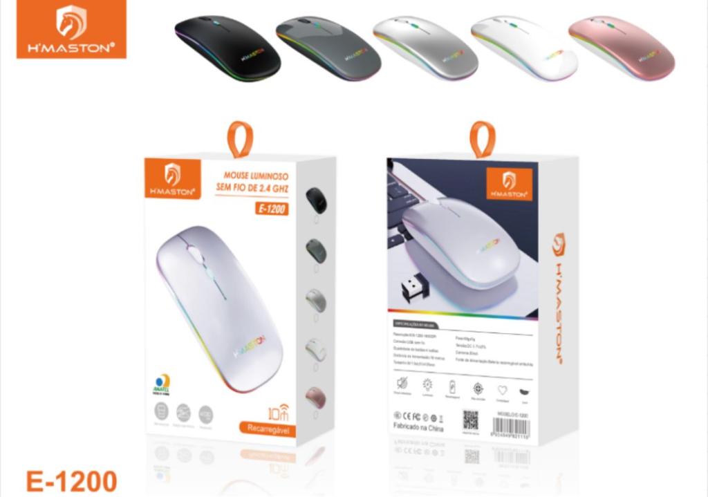 Mouse Sem Fio H’maston E-1200 Com LED Regarregavel