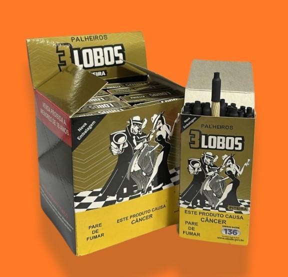CIGARRO DE PALHA 3 LOBOS AMARELO COM PITEIRA
