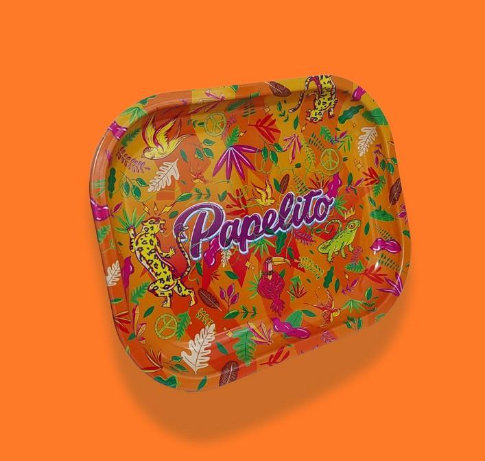 BANDEJA DE METAL PAPELITO LARANJA FAUNA E FLORA PEQUENA