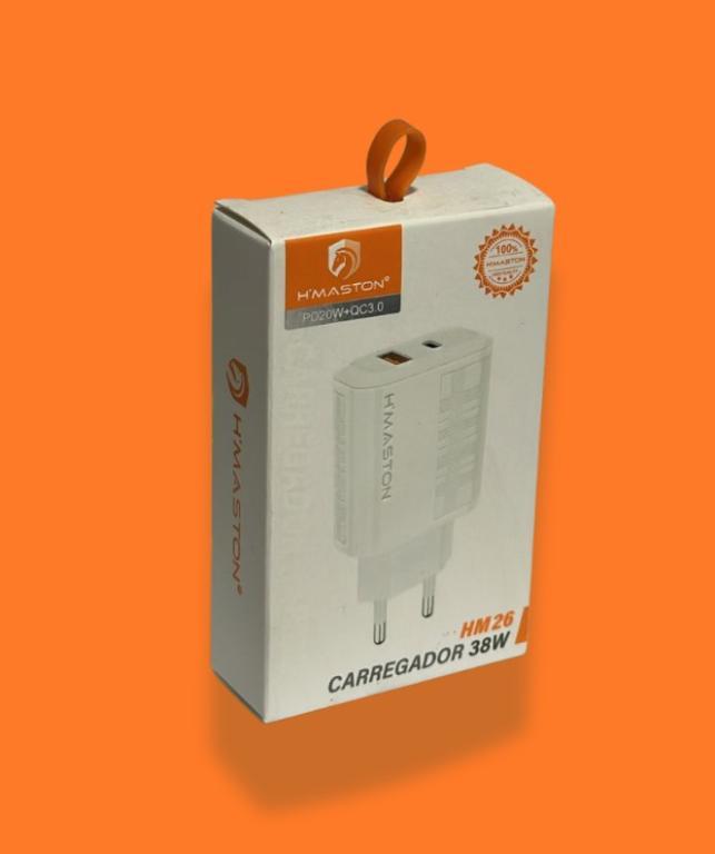 CARREGADOR H'MASTON TURBO 38W USB E TIPO C HM26