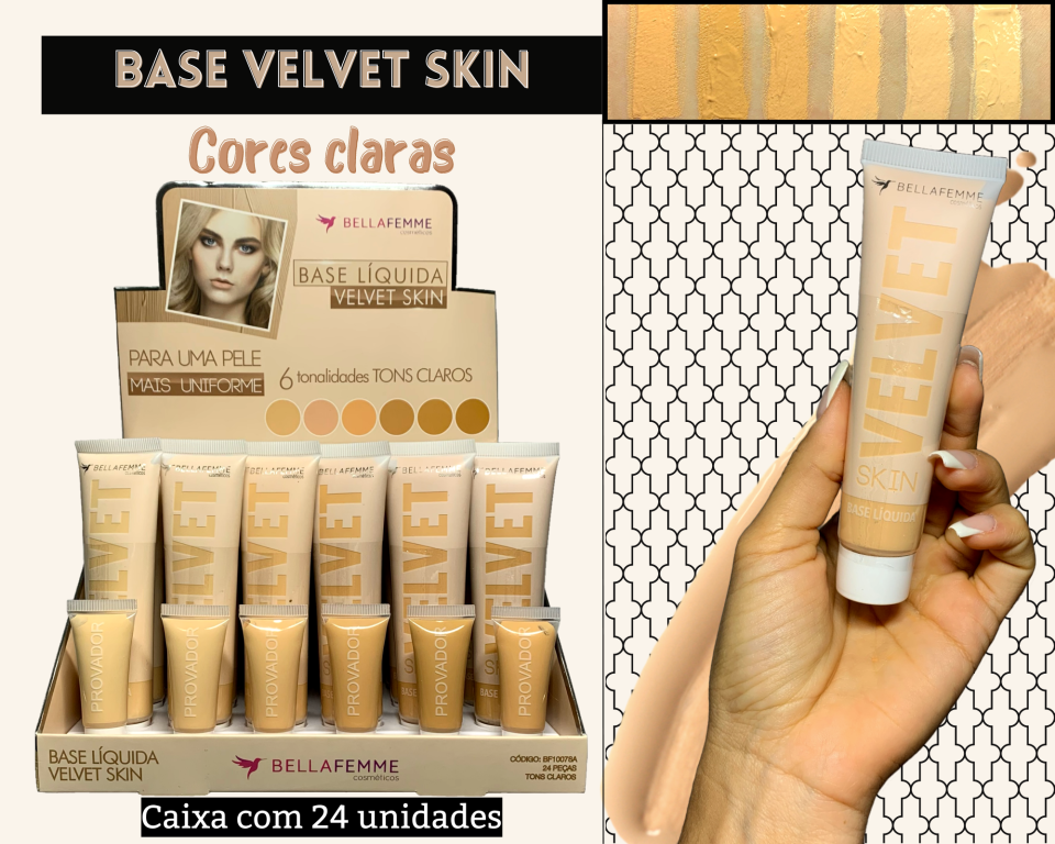 BASE LIQUIDA VELVET SKIN TONS CLAROS BELLA FEMME