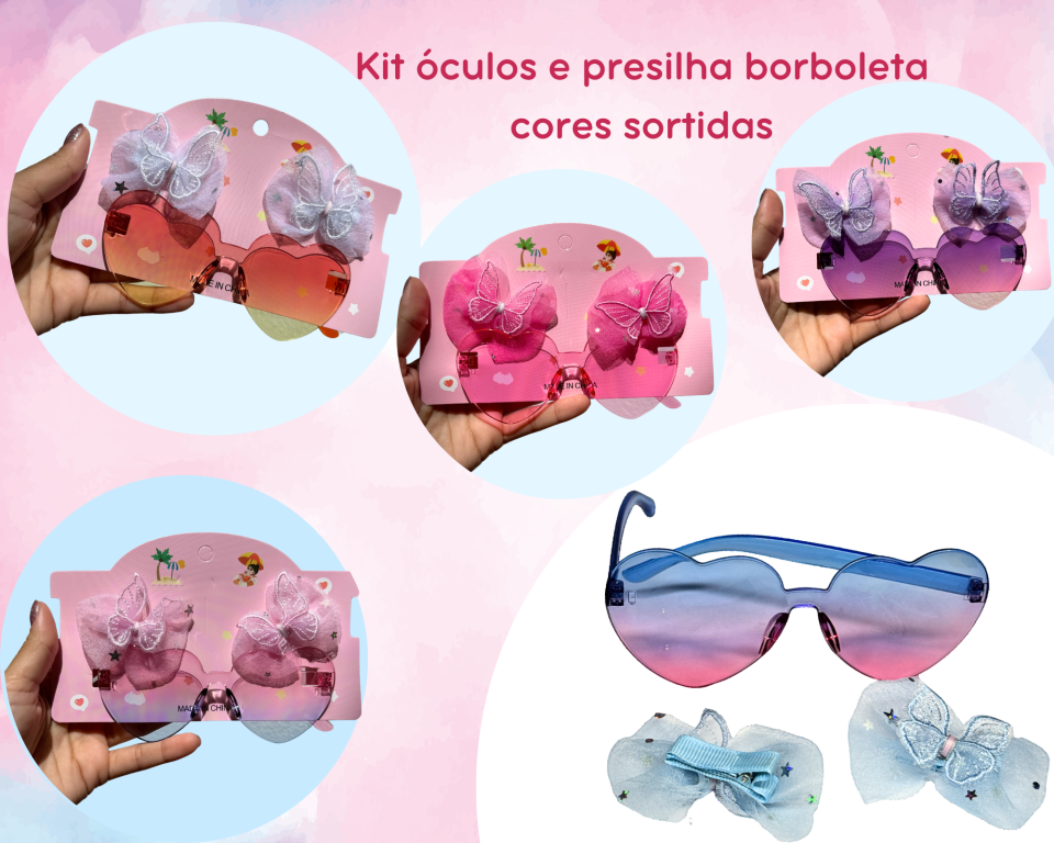 KIT MIX OCULOS E PRESILHA CORAÇÃO