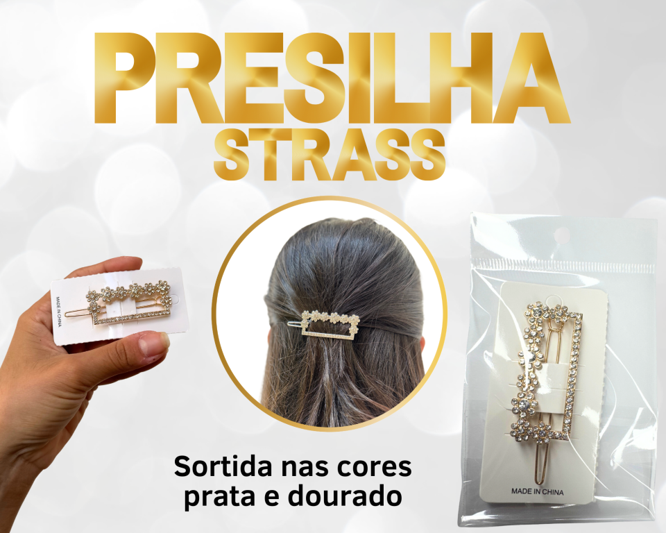 PRESILHA QUADRADA C/ STRASS 4.5cm