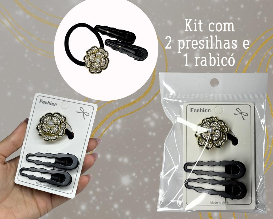MIX XUXINHA E PRESILHA C/3 FLOR GLITTER
