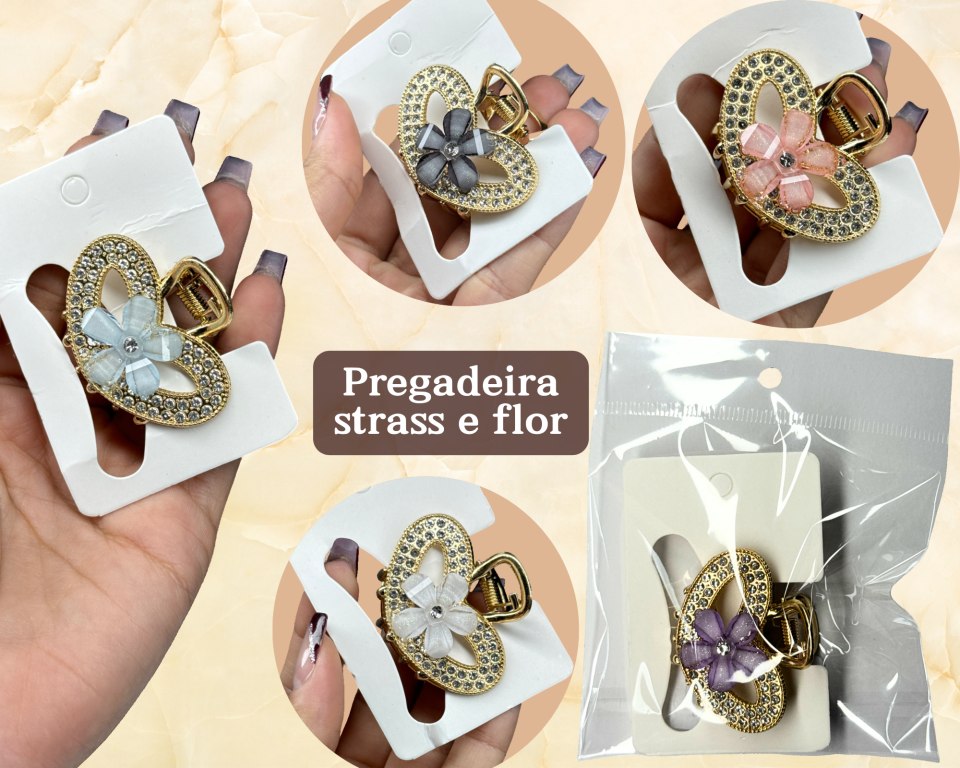 PREGADEIRA CORAÇÃO STRASS C/FLOR