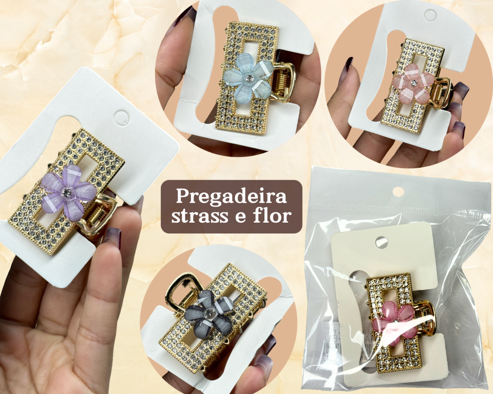 PREGADEIRA RETANGULO STRASS C/ FLOR