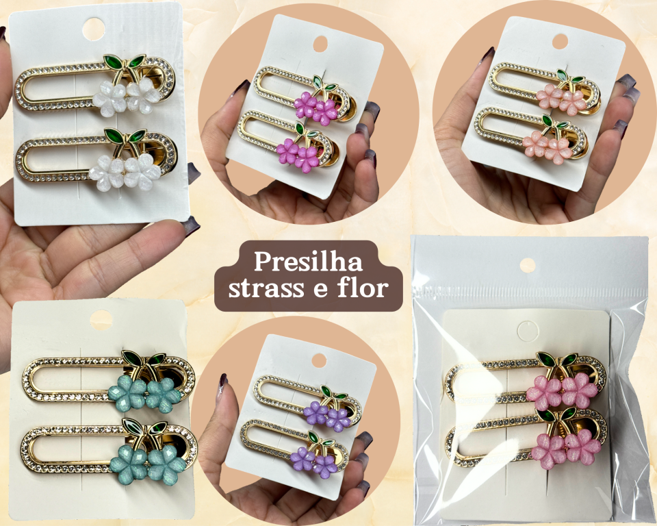 PRESILHA OVAL STRASS C/ FLOR C/2