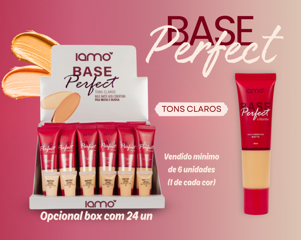 BASE LIQUIDA MATTE ALTA COBERTURA TONS CLAROS IAMO (MINIMO DE 6)
