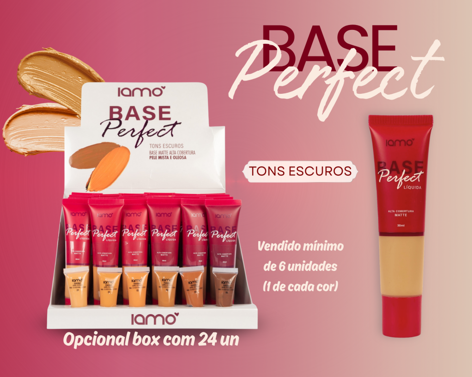 BASE LIQUIDA MATTE ALTA COBERTURA TONS ESCUROS IAMO (MINIMO DE 6)