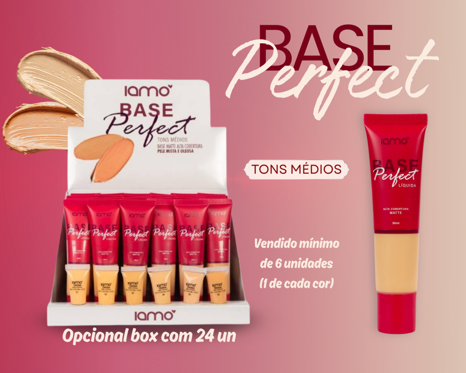 BASE LIQUIDA MATTE ALTA COBERTURA TONS MEDIOS IAMO (MINIMO DE 6)