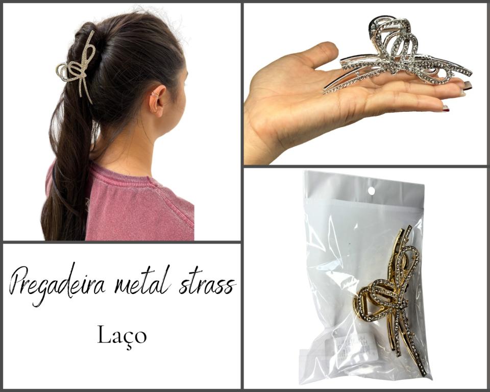 PREGADEIRA METAL LAÇO STRASS 11cm