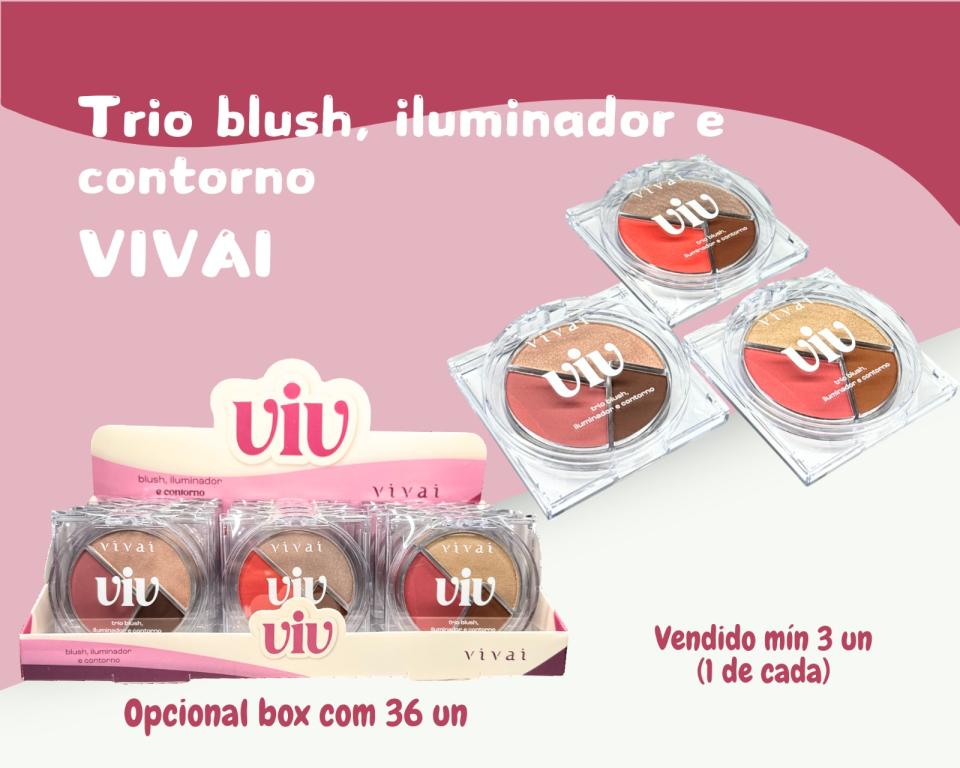 TRIO BLUSH,ILUMUNADOR E CONTORNO VIVAIMINIMO 3