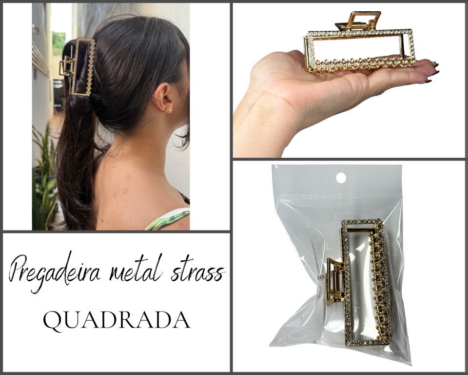 PREGADEIRA METAL QUADRADA STRASS 9cm