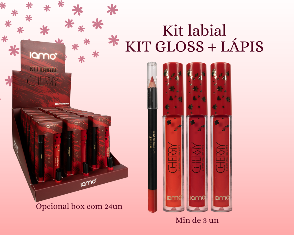 KIT LABIAL LAPIS E BATOM LIQUIDO CHERRY