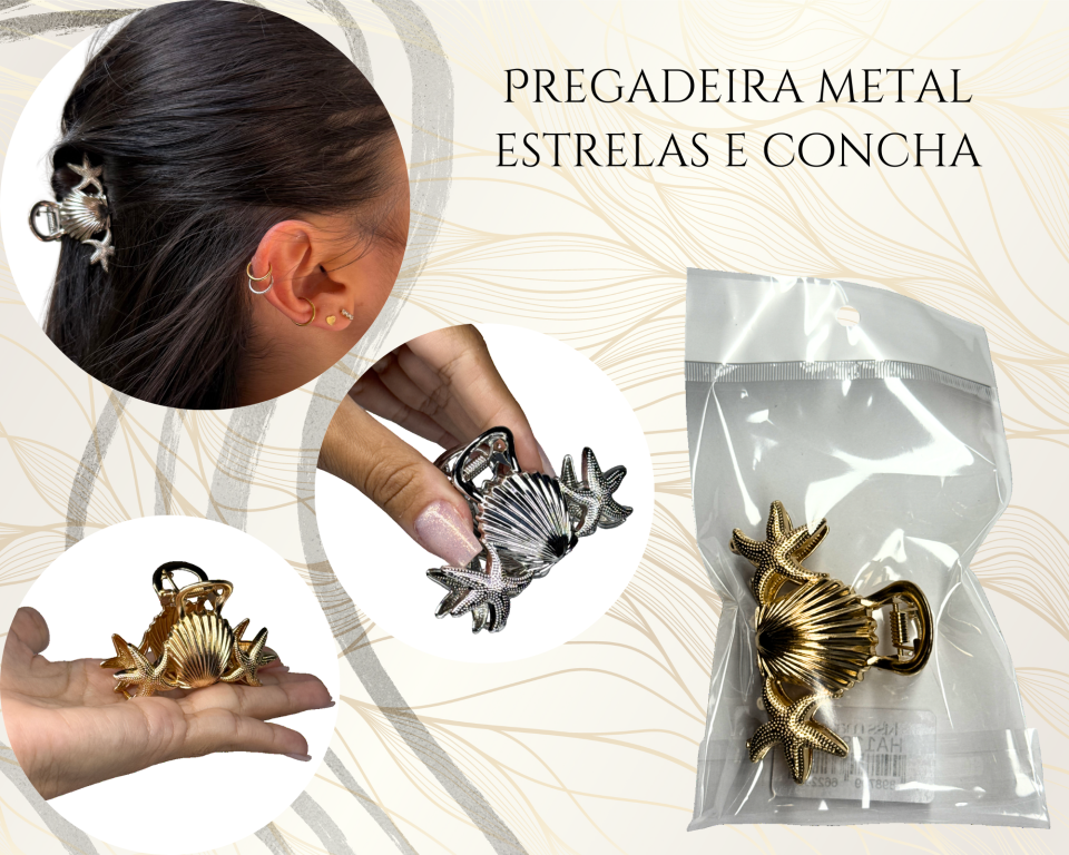 PREGADEIRA METAL CONCHA C/ ESTRELA 6.5cm