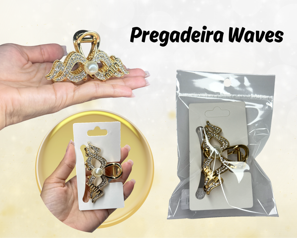 PREGADEIRA METAL STRASS C/ PEROLA WAVES 7.5cm