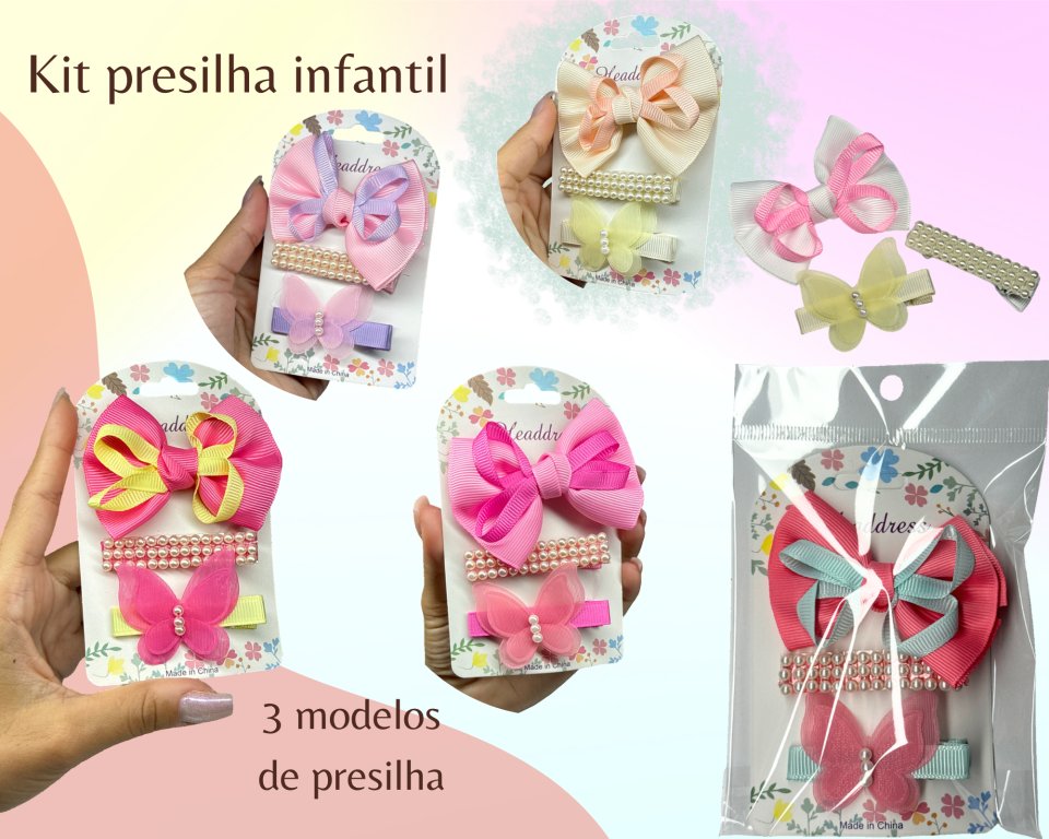 KIT PRESILHA BORBOLETA INFANTIL C/3