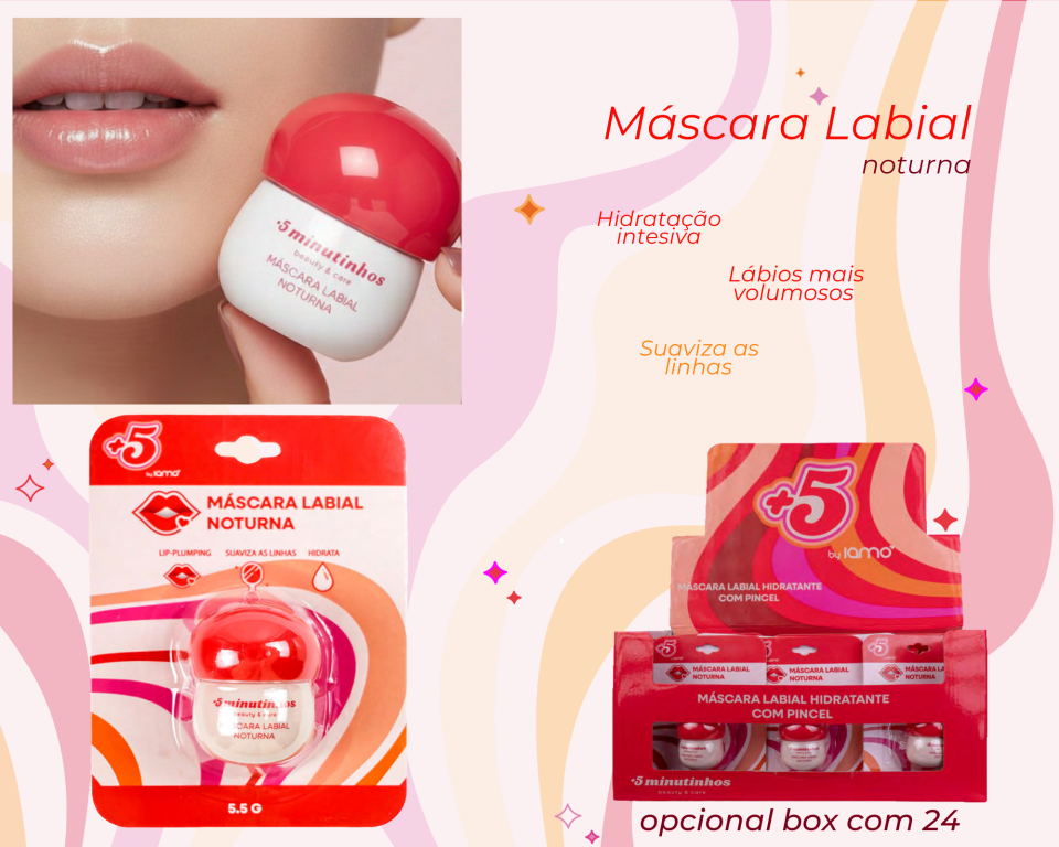 MASCARA LABIAL HIDRATANTE C/ PINCEL SILICONE +5MIN