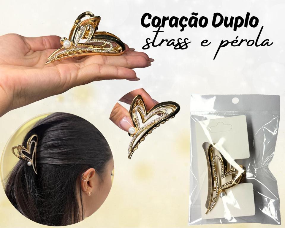 PREGADEIRA METAL CORAÇÃO STRASS/PEROLA 7cm