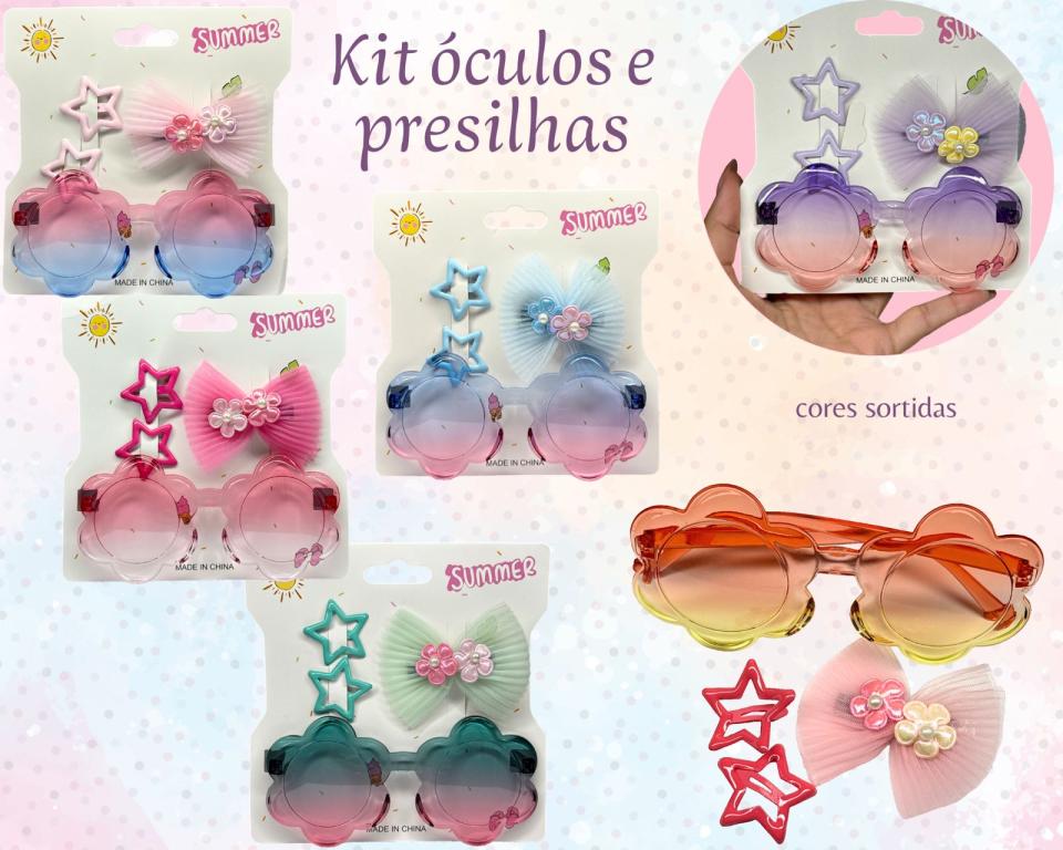 KIT OCULOS FLOR C/ PRESILHA E TIC TAC