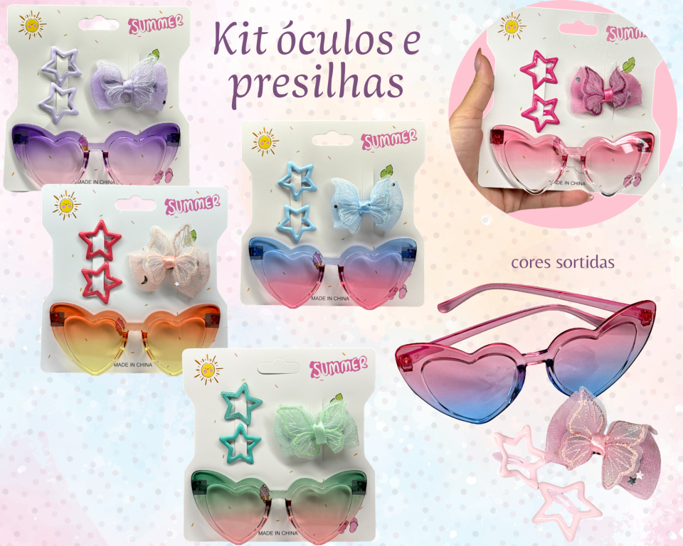 KIT OCULOS CORAÇÃO C/ PRESILHA E TIC TAC