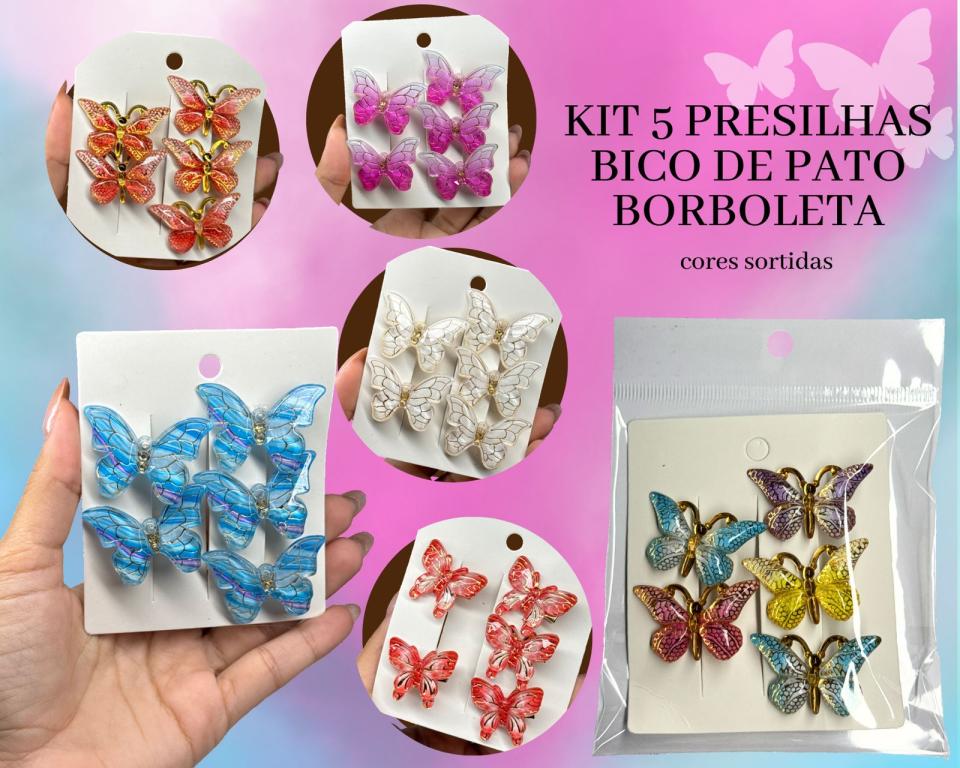 PRESILHA KIT COM 5 BORBOLETAS