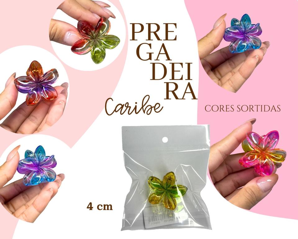 PREGADEIRA CARIBE TRANSPARENTE COLORIDA 4cm