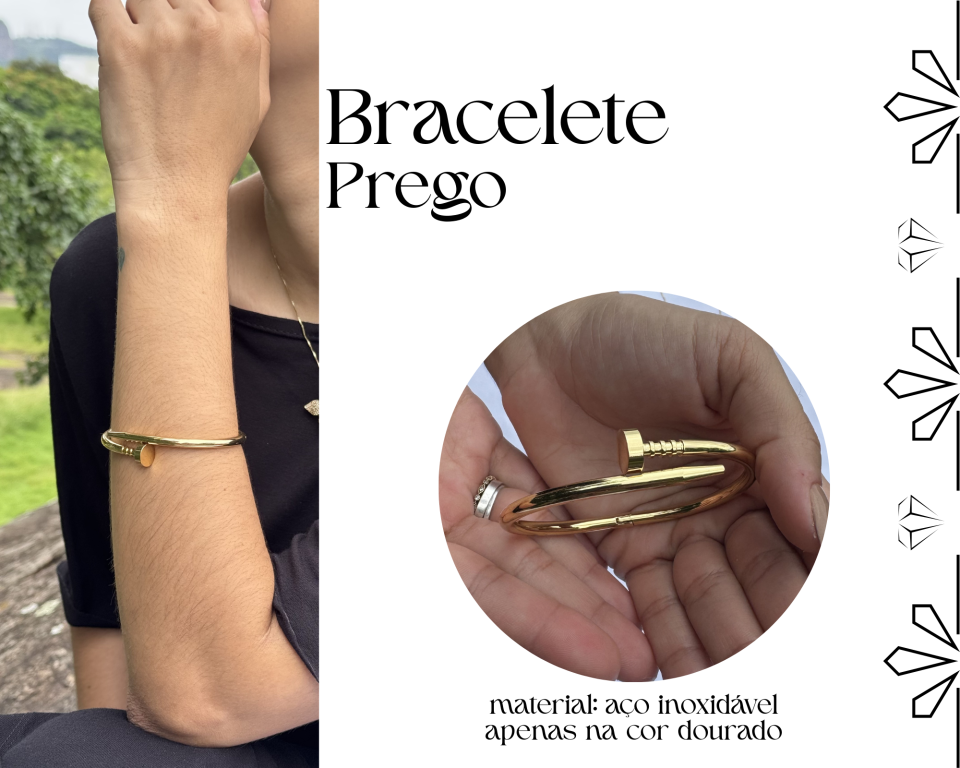 BRACELETE PREGO AÇO INOXIDAVEL DOURADO