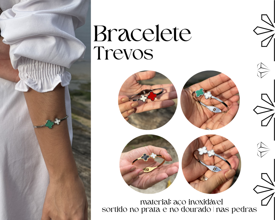 BRACELETE TREVOS AÇO INOXIDAVEL