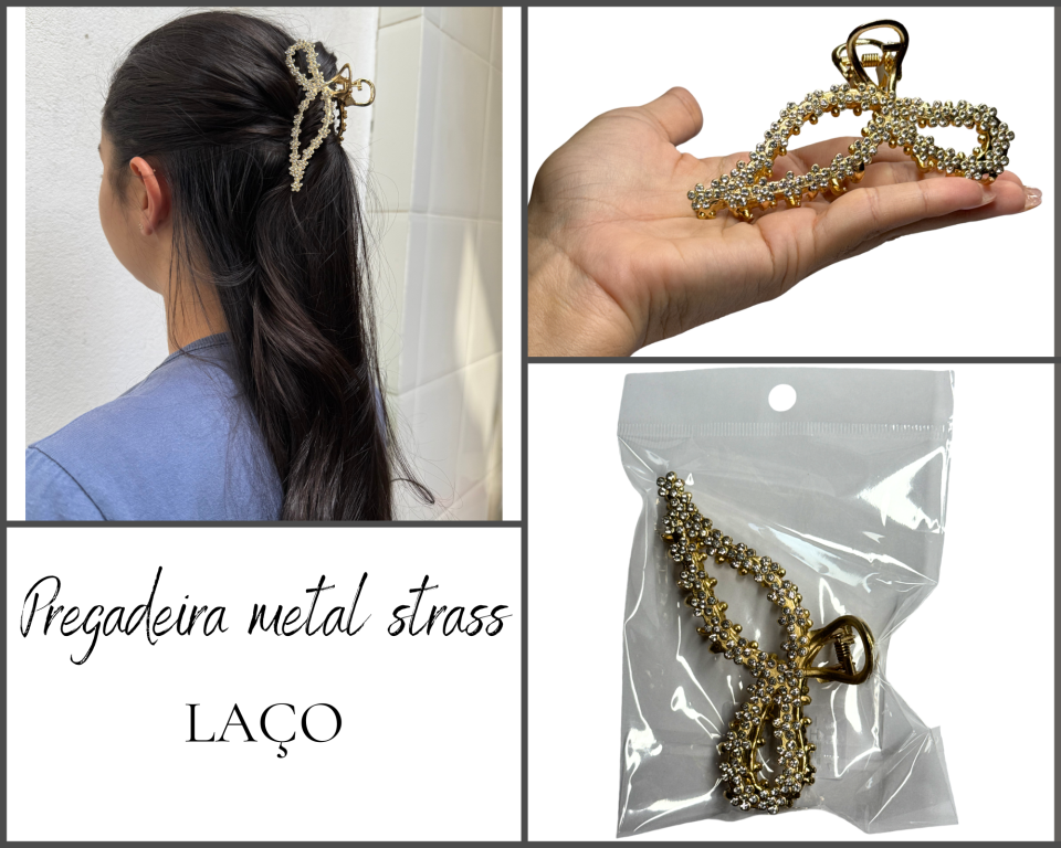 PREGADEIRA METAL LAÇO C/STRASS 10cm