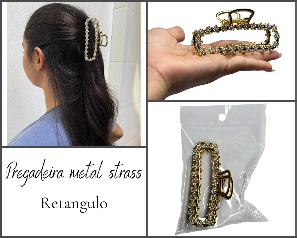 PREGADEIRA METAL RETANGULAR C/STRASS 9.5cm