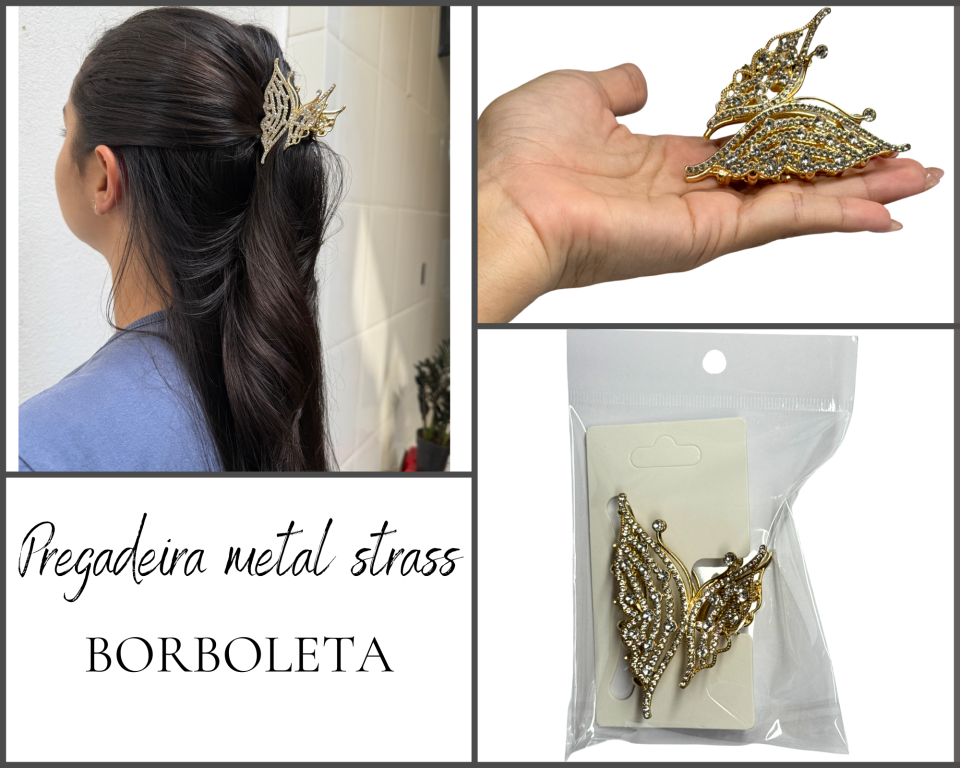 PREGADEIRA METAL BORBOLETA C/STRASS 8cm