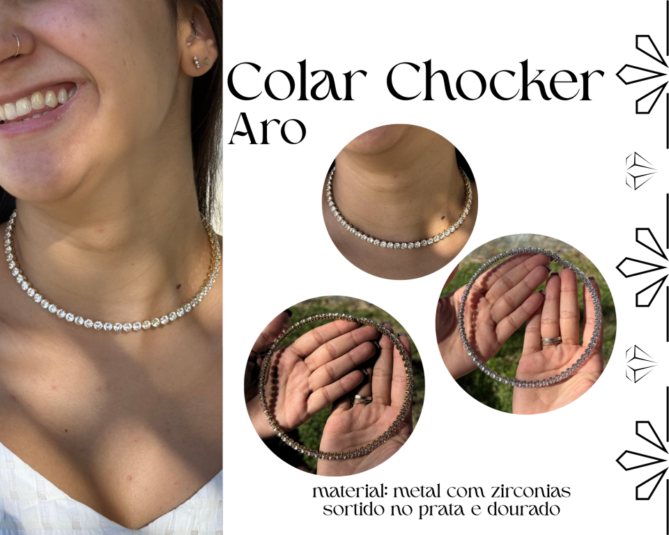 COLAR CHOCKER ARO ABERTO C/ ZIRCONIAS