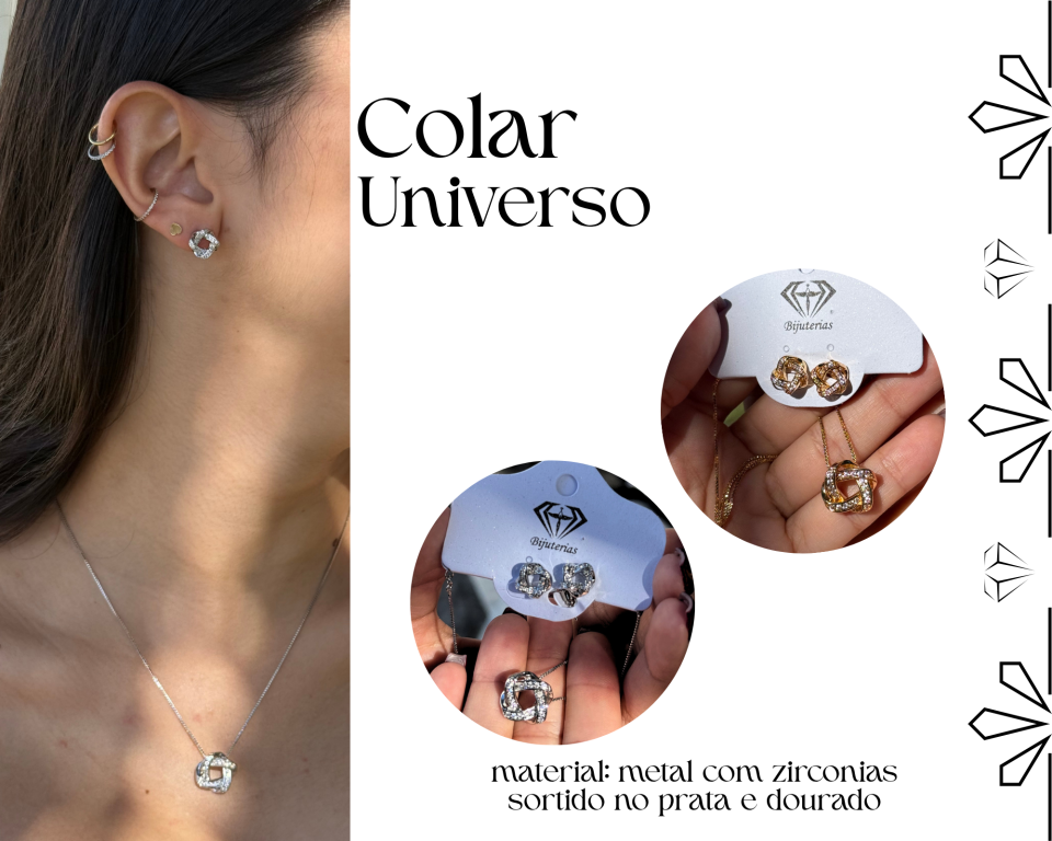 CONJUNTO COLAR E BRINCO UNIVERSO COM ZIRCONIAS
