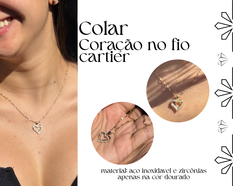 COLAR FIO CARTIER CORAÇÃO ENTRELAÇADO AÇO INOXIDAVEL