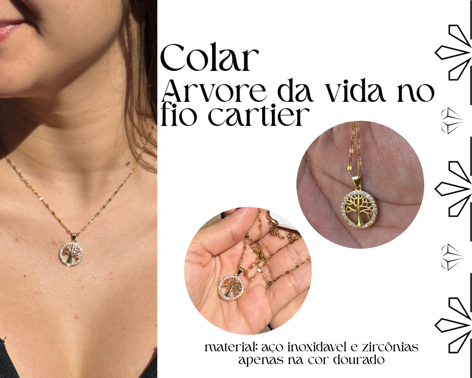COLAR FIO CARTIER ARVORE DA VIDA AÇO INOXIDAVEL