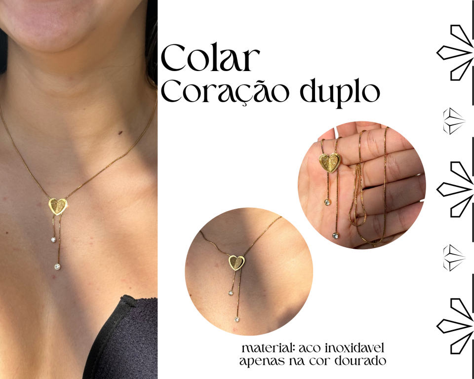 COLAR CORAÇÃO DUPLO AÇO INOXIDAVEL