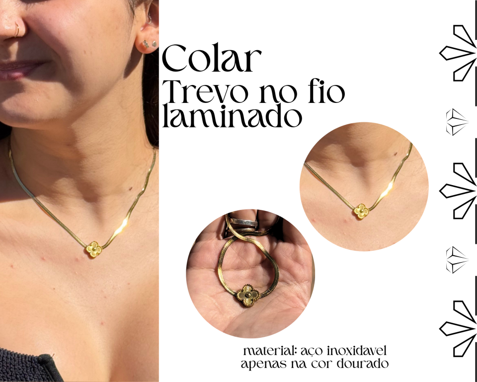 COLAR FIO LAMINADO TREVO AÇO INOXIDAVEL