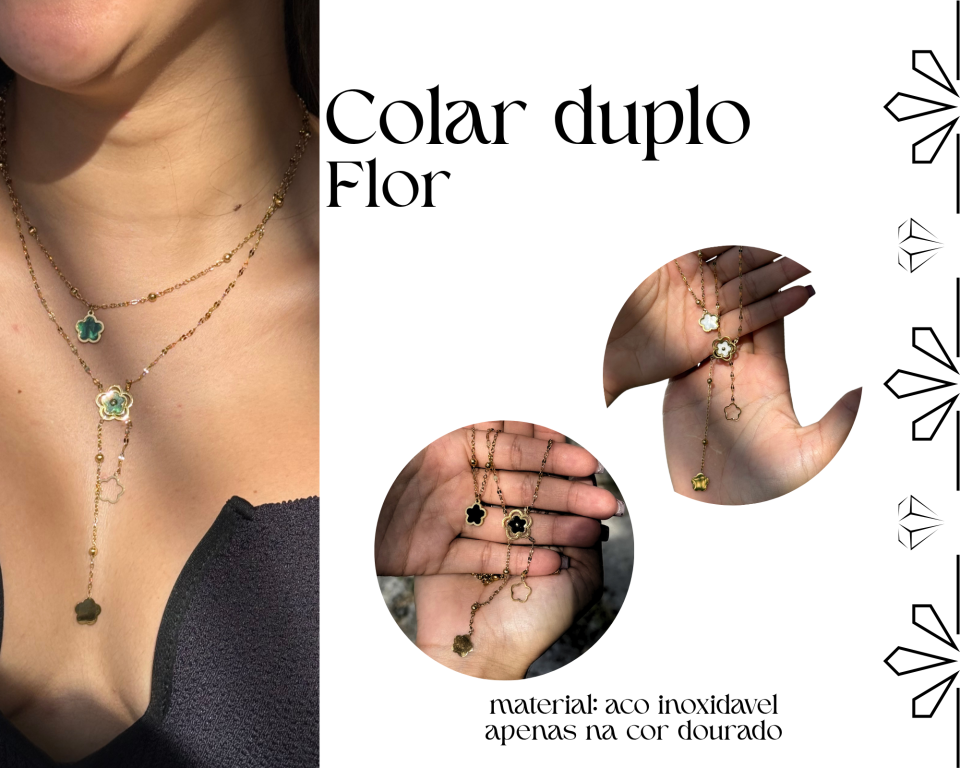 COLAR DUPLO FLOR AÇO INOXIDAVEL