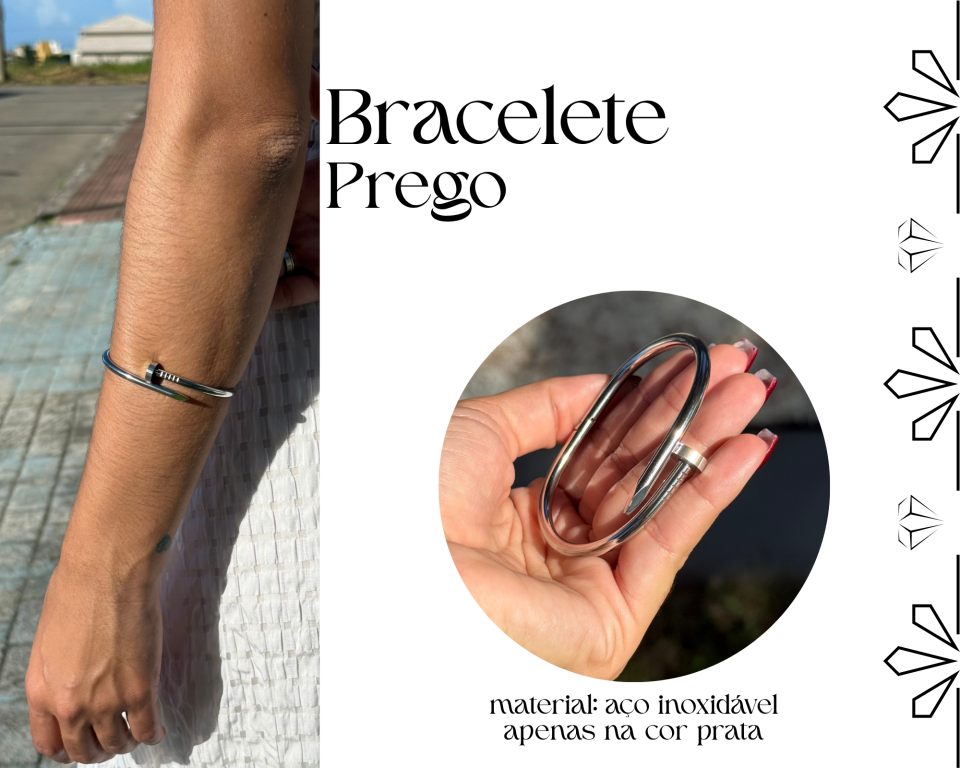 BRACELETE PREGO AÇO INOXIDAVEL PRATA