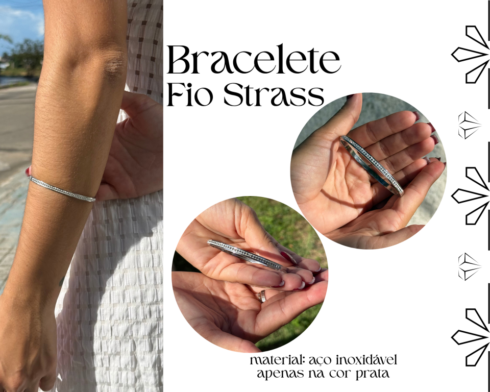 BRACELETE 1 FILEIRA STRASS AÇO INOXIDAVEL PRATA