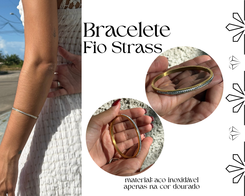 BRACELETE 1 FILEIRA STRASS AÇO INOXIDAVEL DOURADO