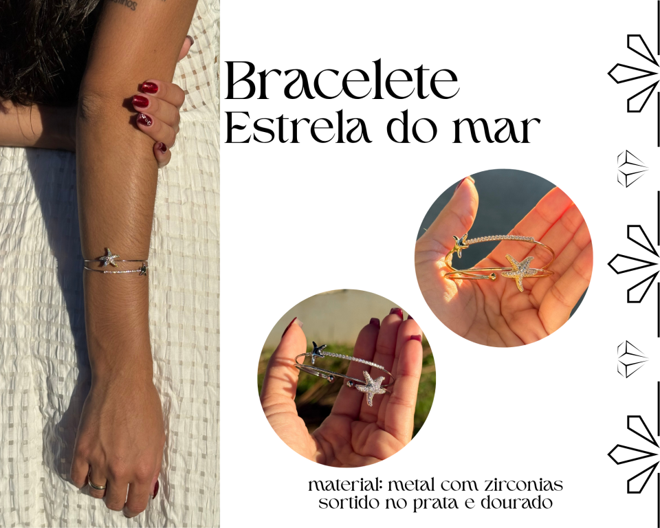 BRACELETE ARO DUPLO ABERTO ESTRELA DO MAR C/ ZIRCONIAS