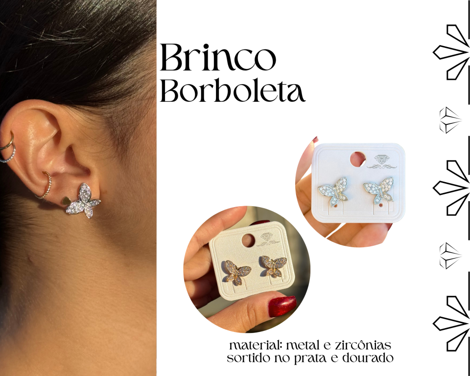 BRINCO BORBOLETA C/ ZIRCONIAS