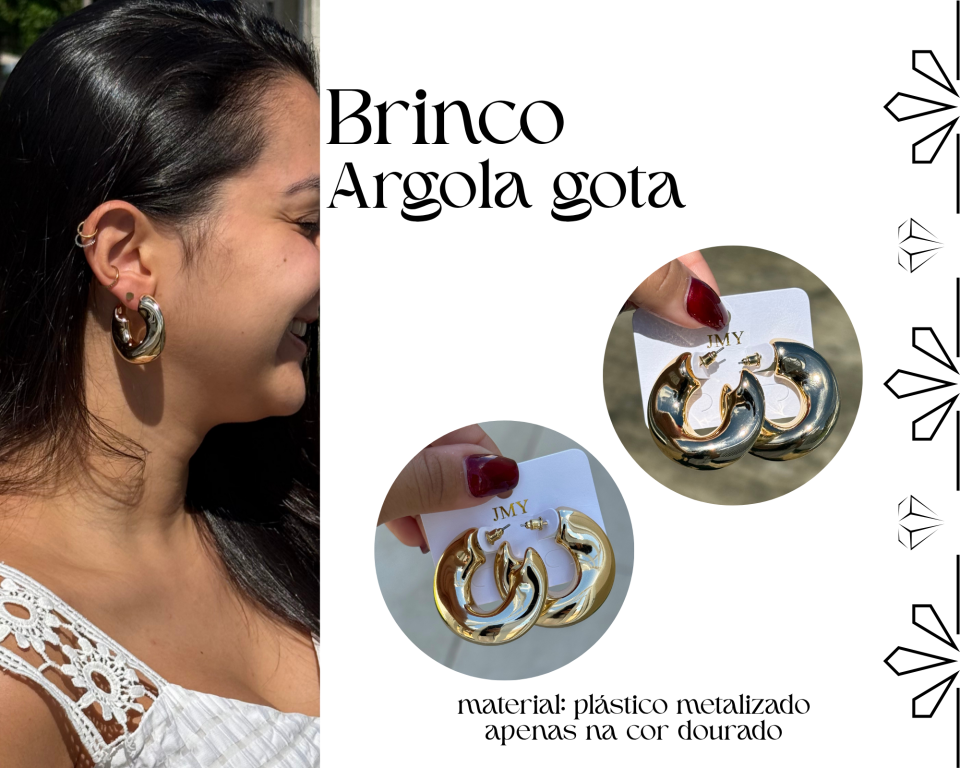 BRINCO ARGOLA GOTA METALIZADO
