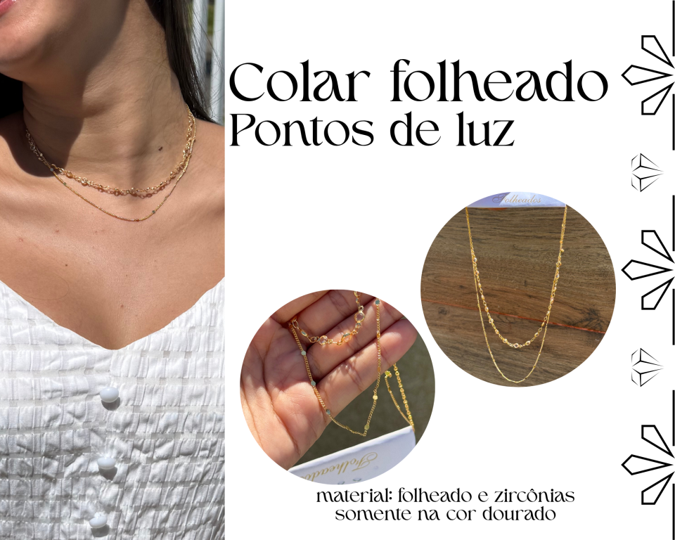 COLAR FOLHEADO DUPLO ZIRCONIAS