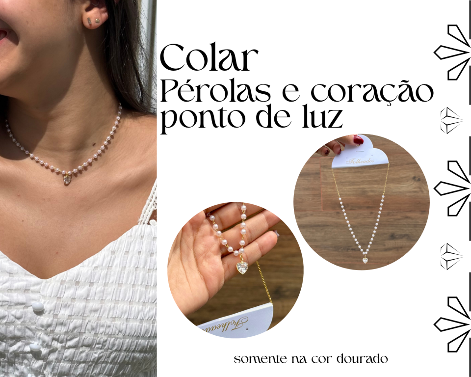 COLAR PEROLAS E CORAÇÃO