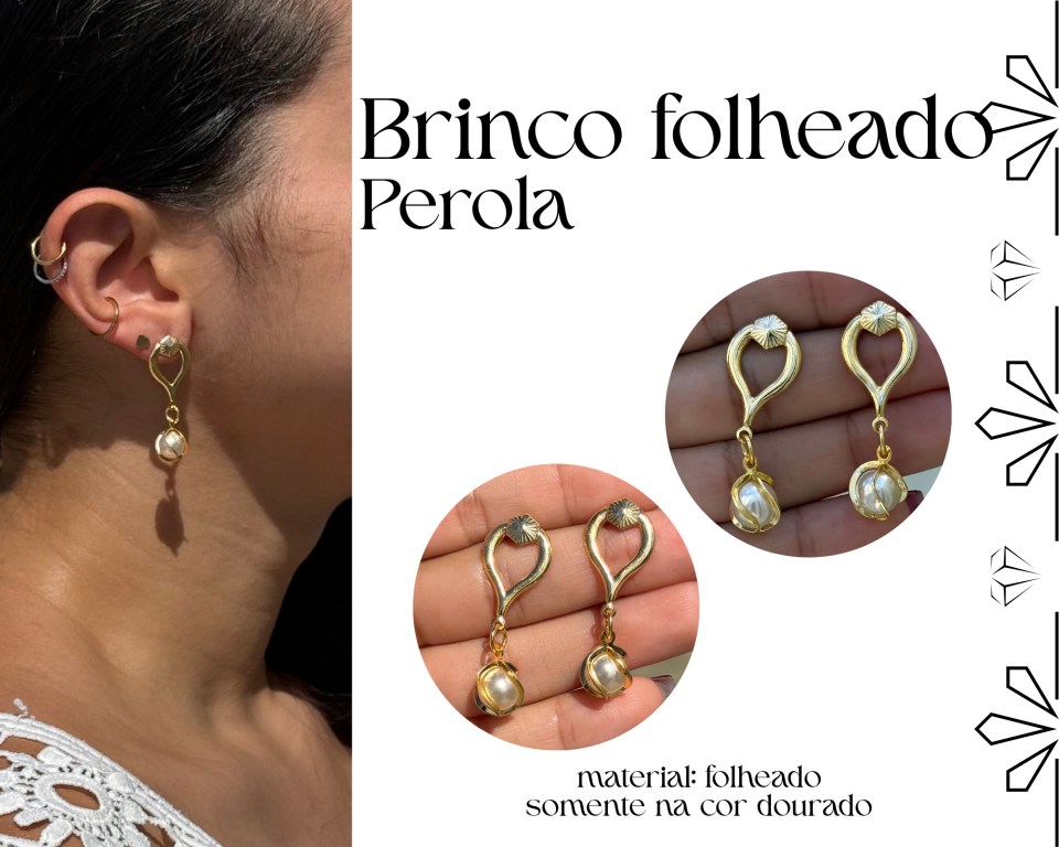 BRINCO FOLHEADO PEROLA